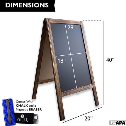 Wooden A-Frame Sign with Eraser & Chalk - 40 x 20 Inches Magnetic Sidewalk Chalkboard - Sturdy Freestanding Sandwich Board Menu Display for Restaurant, Business or Wedding