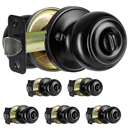 Interior Privacy Door knob - Keyless Locking Door Handles for Bedroom and Bathroom - Improved Matte Black Finish - (6 Pack)