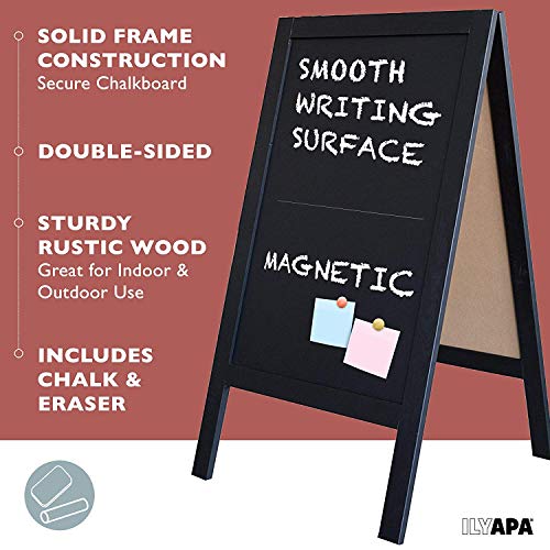 Wooden A-Frame Sign with Eraser & Chalk - 40 x 20 Inches Magnetic Sidewalk Chalkboard - Sturdy Freestanding Black Sandwich Board Menu Display for Restaurant, Business or Wedding