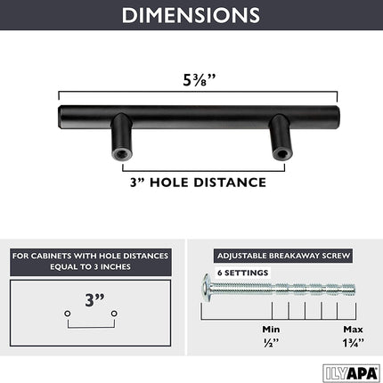 Black Kitchen Cabinet Handles - 3 Inch Hole Center Bar Pulls - 10 Pack of Kitchen Cabinet Hardware