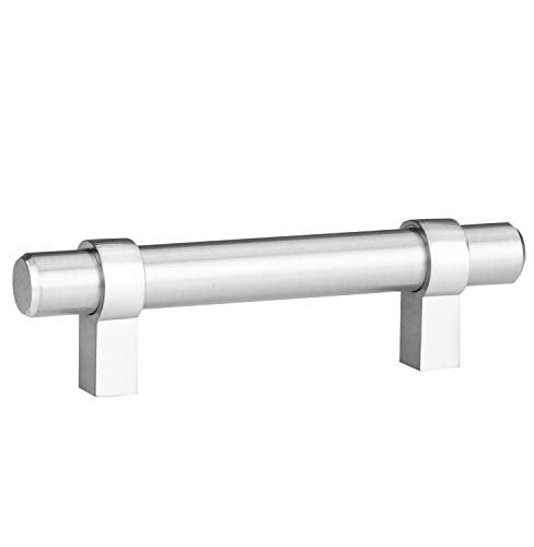 Satin Nickel Kitchen Cabinet Pulls - 3 Inch Hole Center Bar - 10 Pack of Kitchen Cabinet Hardware - New Design