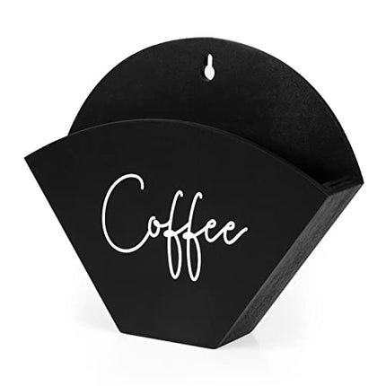 Ilyapa Wooden Coffee Filter Holder, Black Wall-Mounted Farmhouse Style Coffee Filter Storage