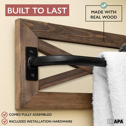 Rustic Towel Bar for Bathroom, 24x6 Inches - Wall Mounted Towel Rack with Barnwood & Black Metal Bar, Farmhouse Decor