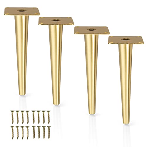 Ilyapa Tapered Metal Furniture Leg - Set of 4 Gold 8" Replacement Furniture Feet