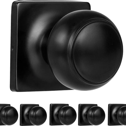 Ilyapa Half Dummy Door Knob - Square Base/Round Handle, Black 6 Pack