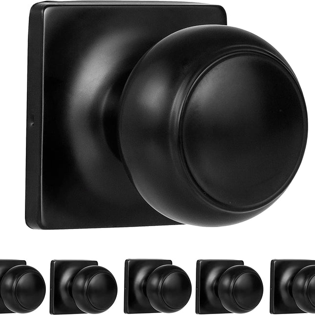 Ilyapa Half Dummy Door Knob - Square Base/Round Handle, Black 6 Pack
