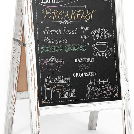 Ilyapa A-Frame Chalkboard Sidewalk Sign - Rounded Top Folding Standing Sandwich Sign for Restaurant, Office, Weddings - Rustic White, 18 x 31.5"