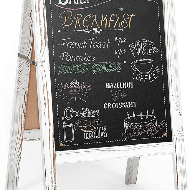 Ilyapa A-Frame Chalkboard Sidewalk Sign - Rounded Top Folding Standing Sandwich Sign for Restaurant, Office, Weddings - Rustic White, 18 x 31.5"