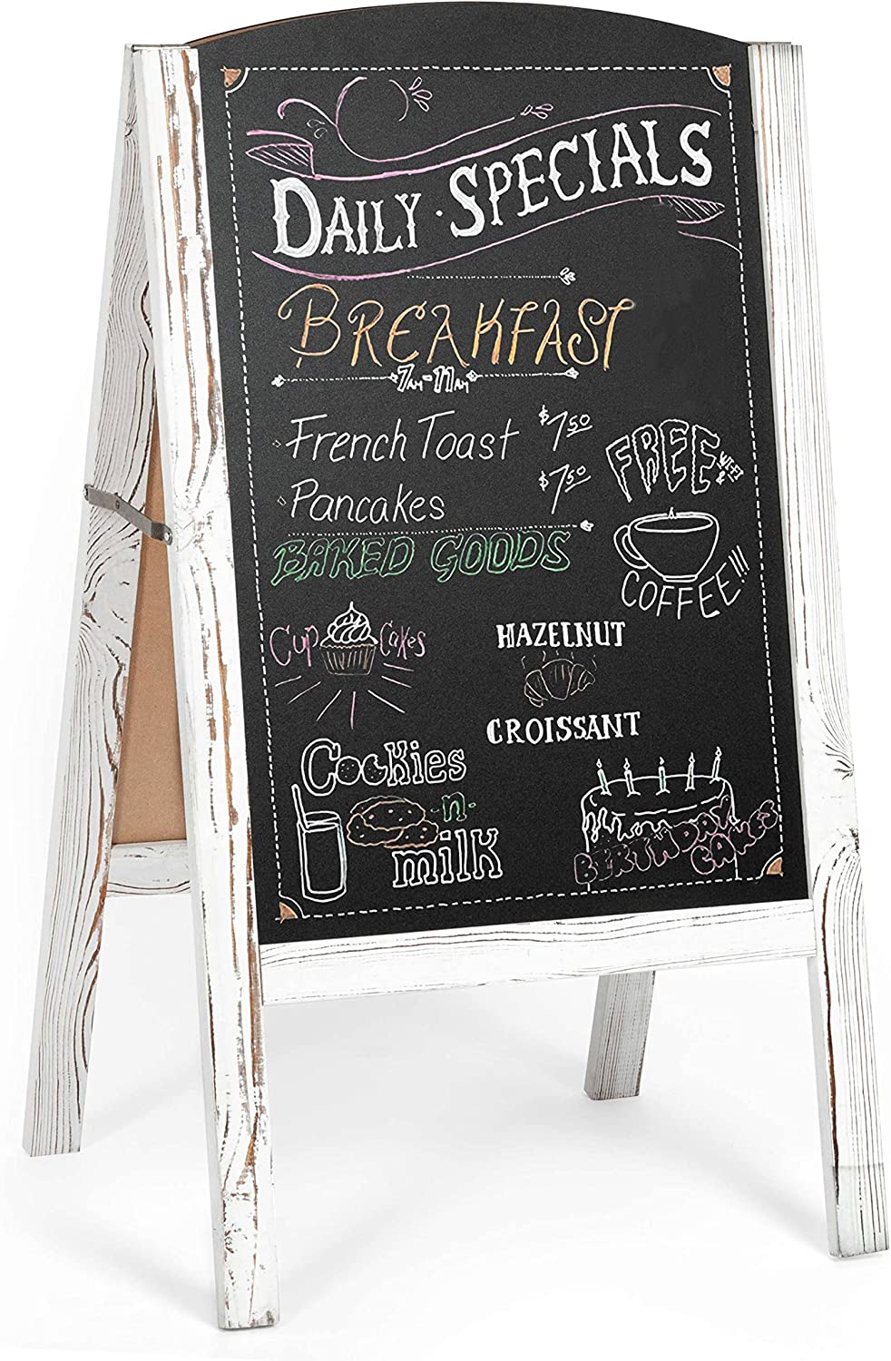 Ilyapa A-Frame Chalkboard Sidewalk Sign - Rounded Top Folding Standing Sandwich Sign for Restaurant, Office, Weddings - Rustic White, 18 x 31.5"