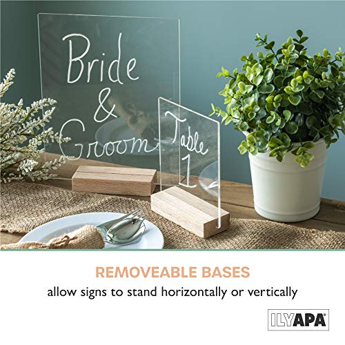 Acrylic Sign Holders with Natural Wood Stands, 4 Pack - 8x10 Inch Blank Table Numbers Set for Wedding