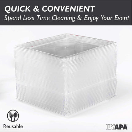 50 Plastic Square Plates - 6.5 Inch Clear Disposable Plates