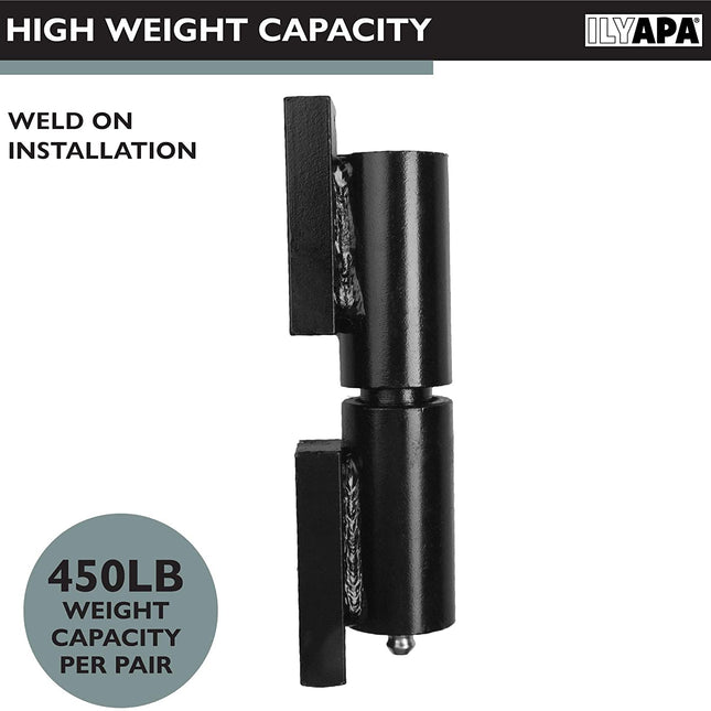 Ilyapa Heavy Duty Barrel Hinges, 2 Pack - 5 Inch Black Cold Rolled Steel Weld On Hinges for Trailer Gate or Ramp