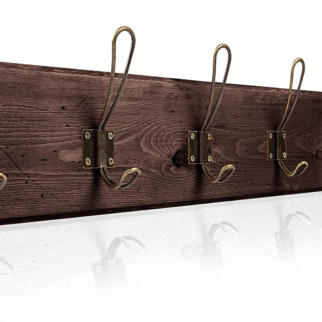 Ilyapa Wall Mounted Coat Rack, Espresso Wooden Coat Rack - 27" with 6 Hooks