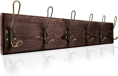 Ilyapa Wall Mounted Coat Rack, Espresso Wooden Coat Rack - 27" with 6 Hooks