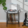 Ilyapa 2-Tier Black Metal Record Player Stand with 14 Slot Vinyl Record Holder - Turntable Storage with Record Shelf