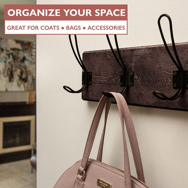 Ilyapa Wall Mounted Coat Rack, Espresso Wooden Coat Rack - 27" with 6 Hooks