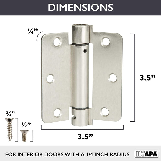 2 Pack of Self Closing Door Hinges Satin Nickel - 3 ¬¨Œ© x 3 ¬¨Œ© Inch Interior Hinges for Doors with 1/4" Radius