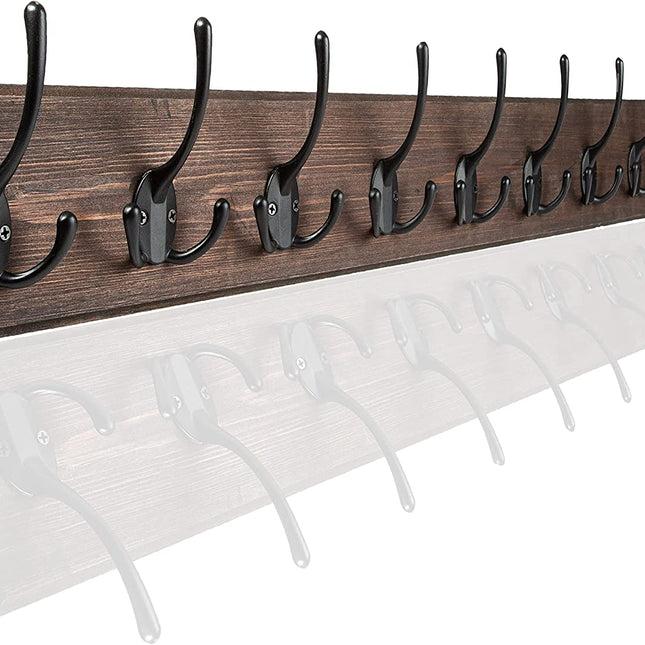 Ilyapa Wall Mounted Coat Rack, Espresso Wooden Coat Hook Rail - 38" with 10 Tri Hooks