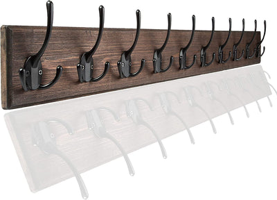 Ilyapa Wall Mounted Coat Rack, Espresso Wooden Coat Hook Rail - 38" with 10 Tri Hooks