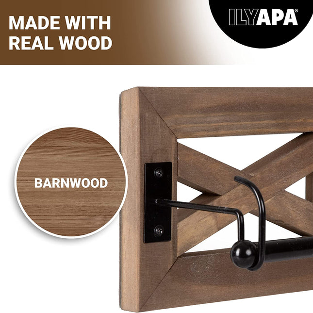 Ilyapa Farmhouse Toilet Paper Holder for Bathroom - Rustic Wood Wall Mount Toilet Roll Holder