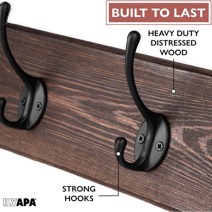 Ilyapa Wall Mounted Coat Rack, Espresso Wooden Coat Hook Rail - 27" with 6 Retro Hook