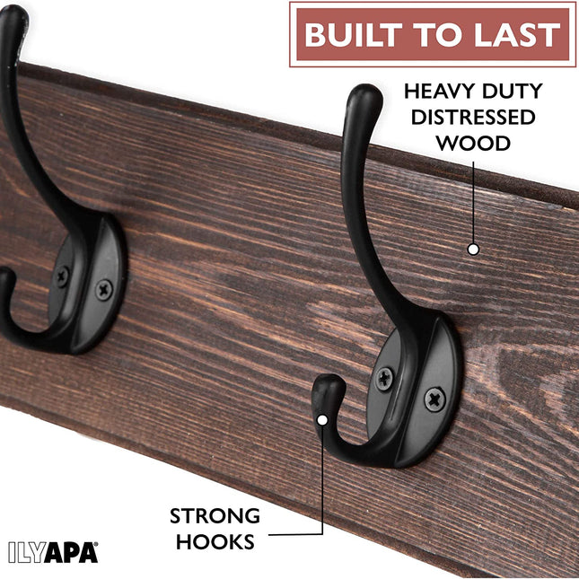 Ilyapa Wall Mounted Coat Rack, Espresso Wooden Coat Hook Rail - 27" with 6 Retro Hook