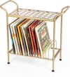 Ilyapa 2-Tier Gold Metal Record Player Stand with 14 Slot Vinyl Record Holder - Turntable Storage with Record Shelf