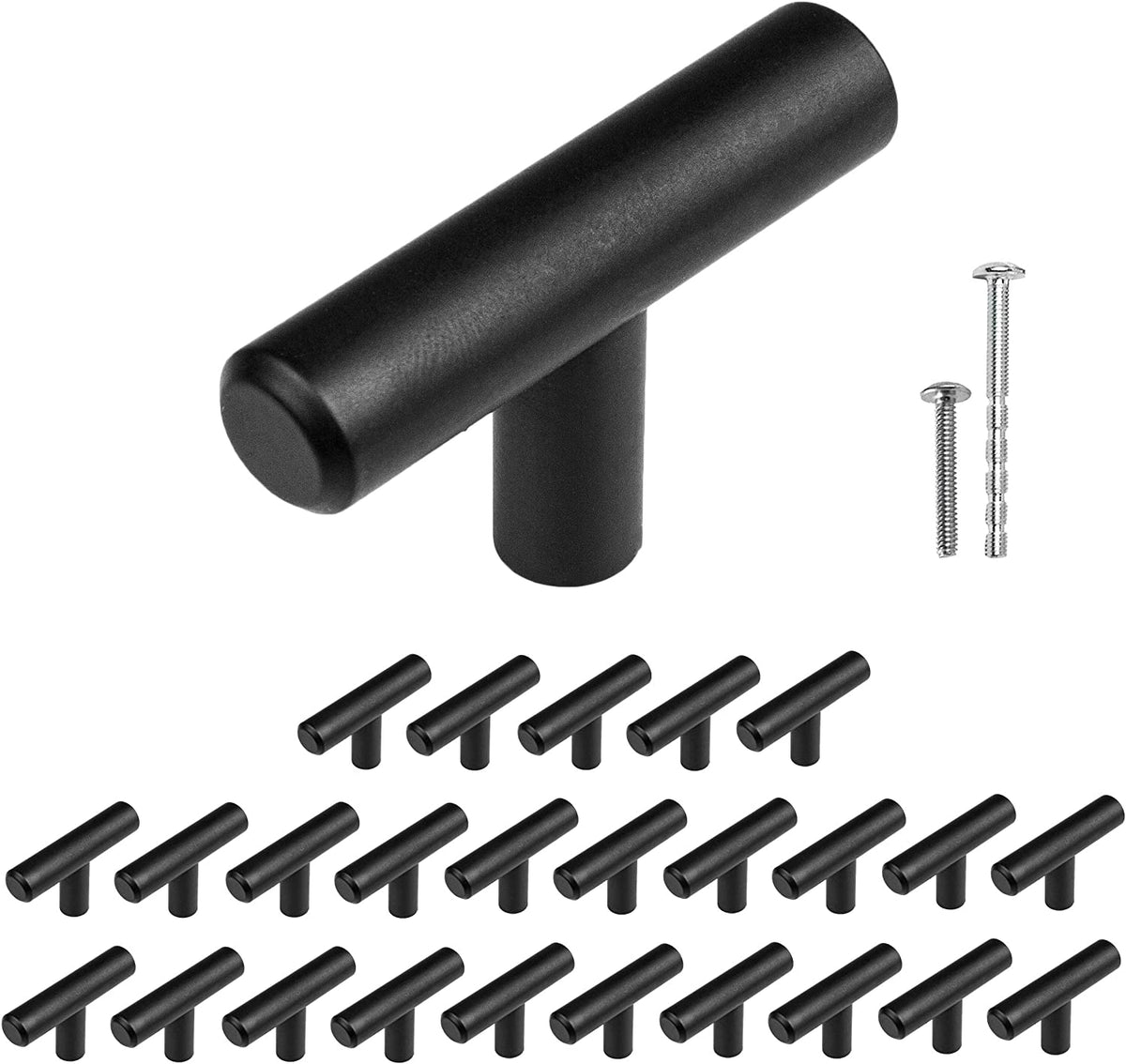 Black Kitchen Knobs, 25 Pack TKnob Drawer Pull Handle Hardw