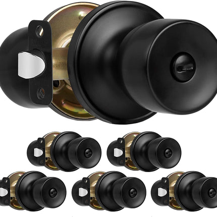 Ilyapa Privacy Door Knob for Bed/Bath - Tulip, Black Interior Keyless Turn Thumb Locking Round Door Handle, Black