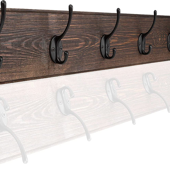 Ilyapa Wall Mounted Coat Rack, Espresso Wooden Coat Hook Rail - 27" with 6 Retro Hook