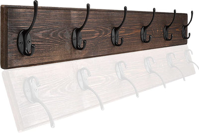 Ilyapa Wall Mounted Coat Rack, Espresso Wooden Coat Hook Rail - 27" with 6 Retro Hook