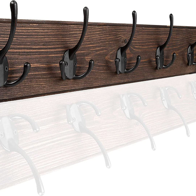 Ilyapa Wall Mounted Coat Rack, Espresso Wooden Coat Hook Rail - 27" with 6 Tri Hooks