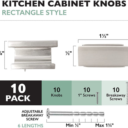 Ilyapa Satin Nickel Kitchen Cabinet Knobs - Rectangle Drawer Handles - 10 Pack of Kitchen Cabinet Hardware