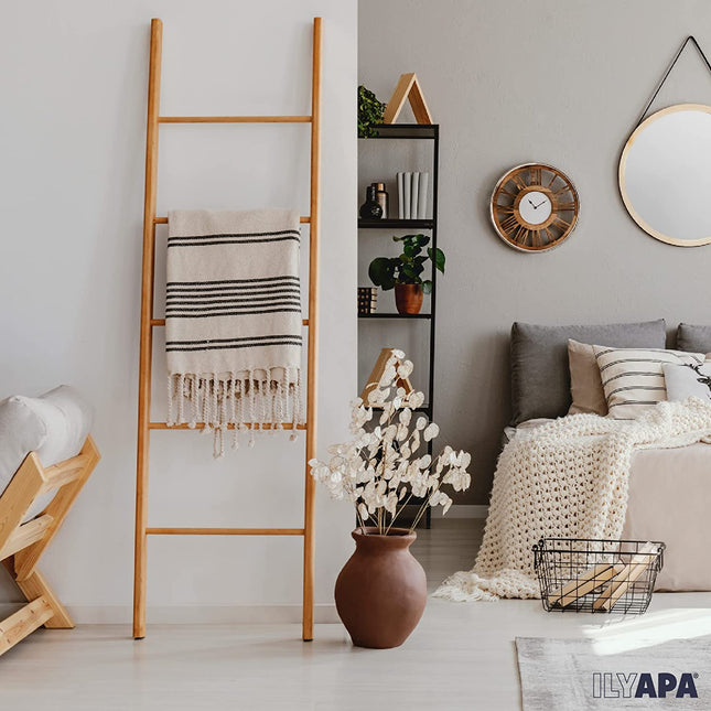 Ilyapa Blanket Ladder for The Living Room - Rustic Decorative Quilt Ladder with Folding Construction for Easy Storage, Brown Weathered Wood