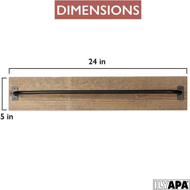 Ilyapa Wall Towel Rack for Bathroom - Rustic Barnwood & Black Metal Bar