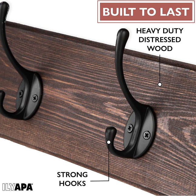 Ilyapa Wall Mounted Coat Rack, Espresso Wooden Coat Hook Rail - 38" with 10 Retro Hooks