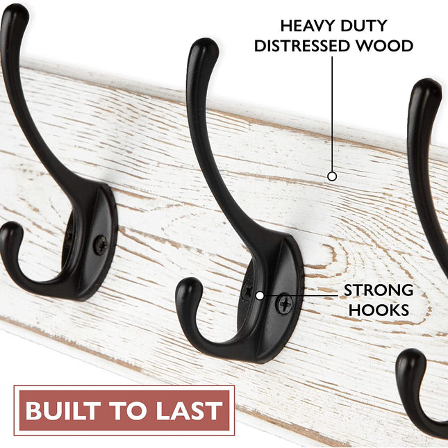 Ilyapa Wall Mounted Coat Rack, White Wooden Coat Hook Rail - 38" with 10 Retro Hooks