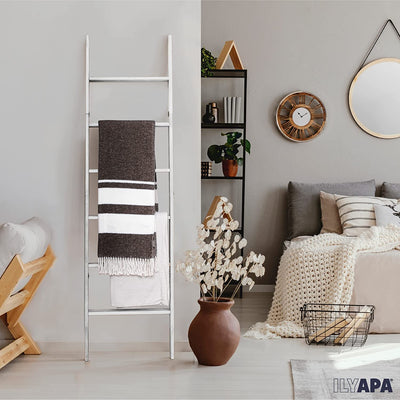 Ilyapa Blanket Ladder for The Living Room - Rustic Decorative Quilt Ladder with Folding Construction for Easy Storage, White Weathered Wood