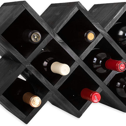 Ilyapa 8-Bottle Countertop Wine Rack - Rustic Weathered Black Wood Wine Bottle Holder