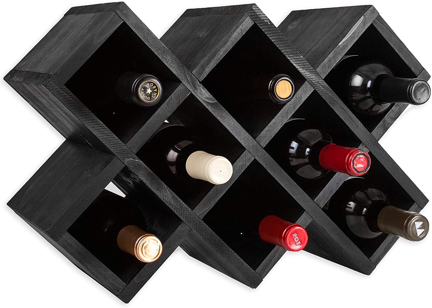 Ilyapa 8-Bottle Countertop Wine Rack - Rustic Weathered Black Wood Win ...