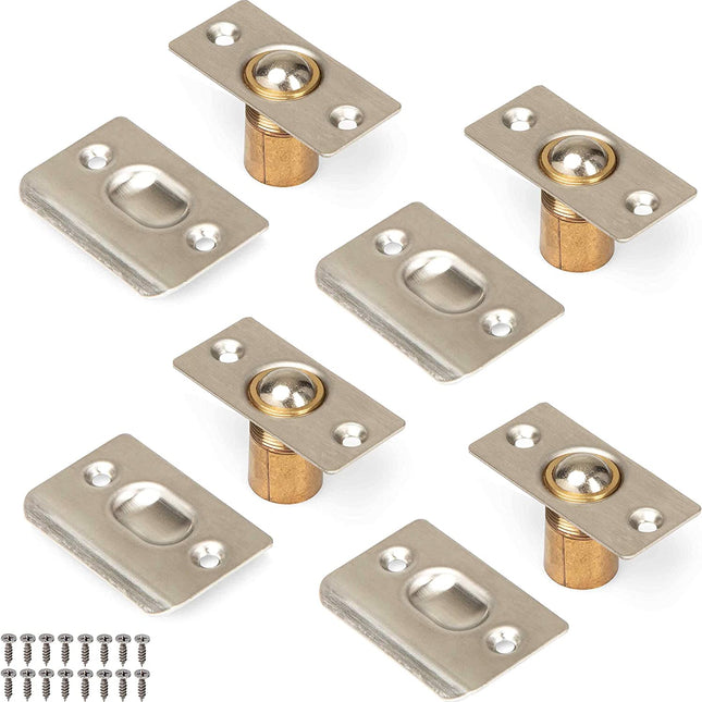 Ilyapa French Door Ball Catch - 4 Pack Satin Nickel Closet Door Adjustable Screw in Ball Catch Latch