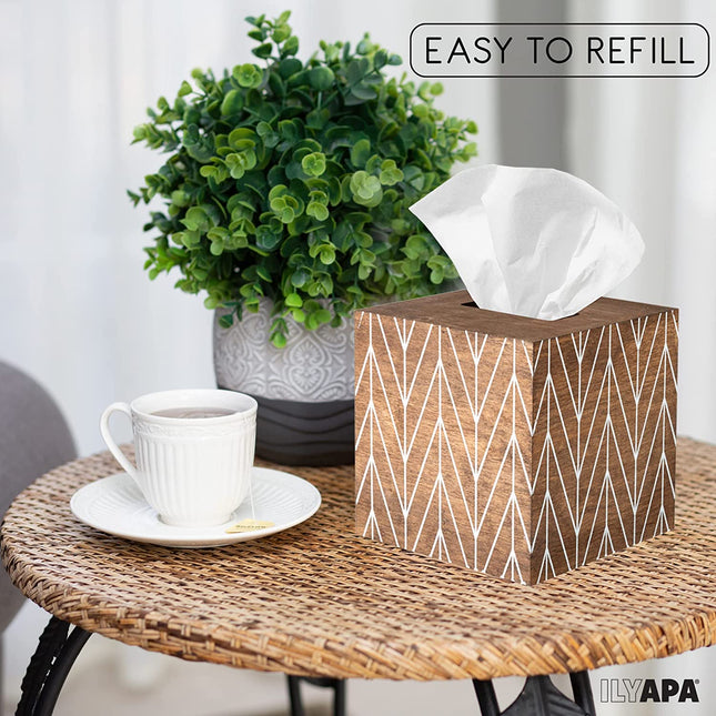 Ilyapa Wooden Tissue Box Cover, Barnwood Chevron Design - Modern Printed Wooden