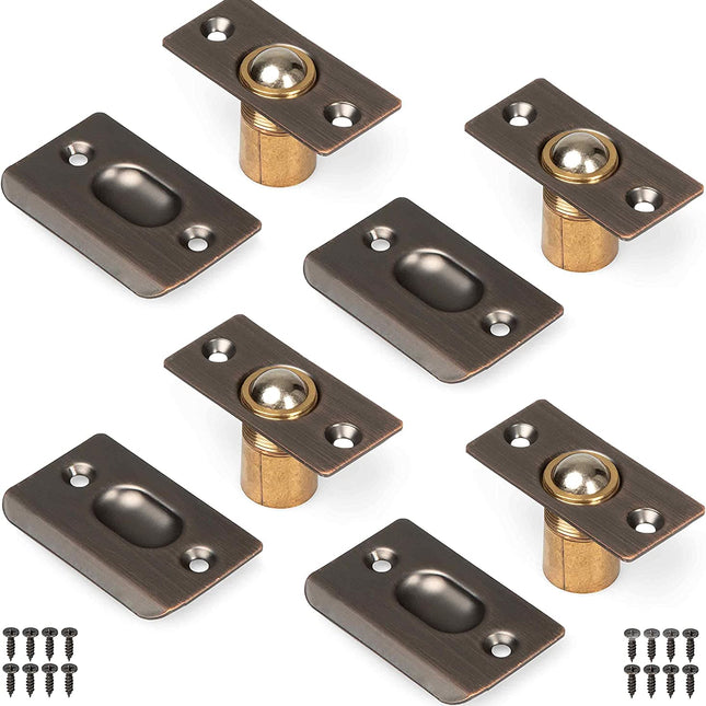 Ilyapa French Door Ball Catch - 4 Pack Oil Rubbed Bronze Closet Door Adjustable Screw in Ball Catch Latch