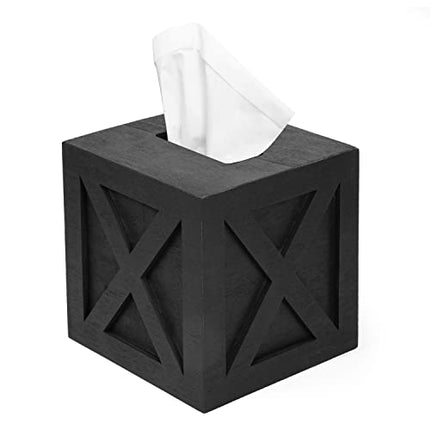 Ilyapa Wood Tissue Box Cover Farmhouse X Patterned- Rustic Farmhouse Black Wood