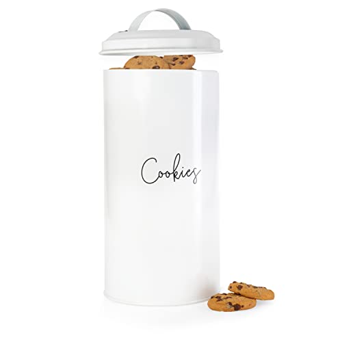 Ilyapa Cookie Jar - Old Fashioned Farmhouse Style Cookie Container, Galvanized White Powder Coated Nostalgic Cookie Tin