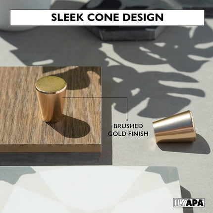 Ilyapa Brushed Gold Kitchen Cabinet Knobs - Circular Cone Drawer Handles - 25 Pack of Kitchen Cabinet Hardware