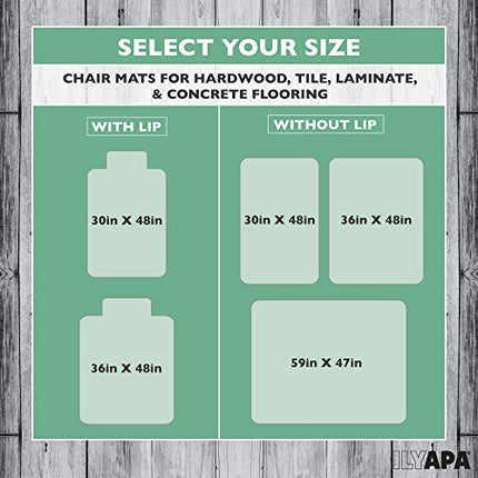 Ilyapa Heavy Duty Office Chair Mat with Lip, 30 x 48 Inches - Clear, Durable PVC Chair Mat for Hardwood Floors - Protective Floor Mat for Office, Computer Desk Chair Mat