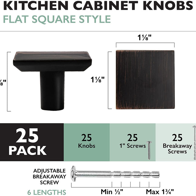 Ilyapa Oil Rubbed Bronze Kitchen Cabinet Knobs - Square Drawer Handles - 25 Pack of Kitchen Cabinet Hardware