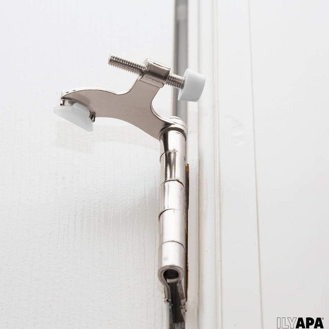 6 Pack Hinge Pin Satin Nickel Door Stops -Heavy Duty Adjustable Door Stopper 2-1/2" x 1-3/4",with White Rubber Bumper Tips