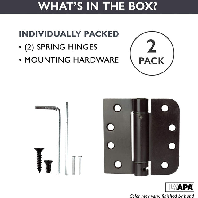 2 Pack of Self Closing Door Hinges Oil Rubbed Bronze - 4 x 4 Inch Interior Hinges for Doors with Square Corners 5/8" Radius